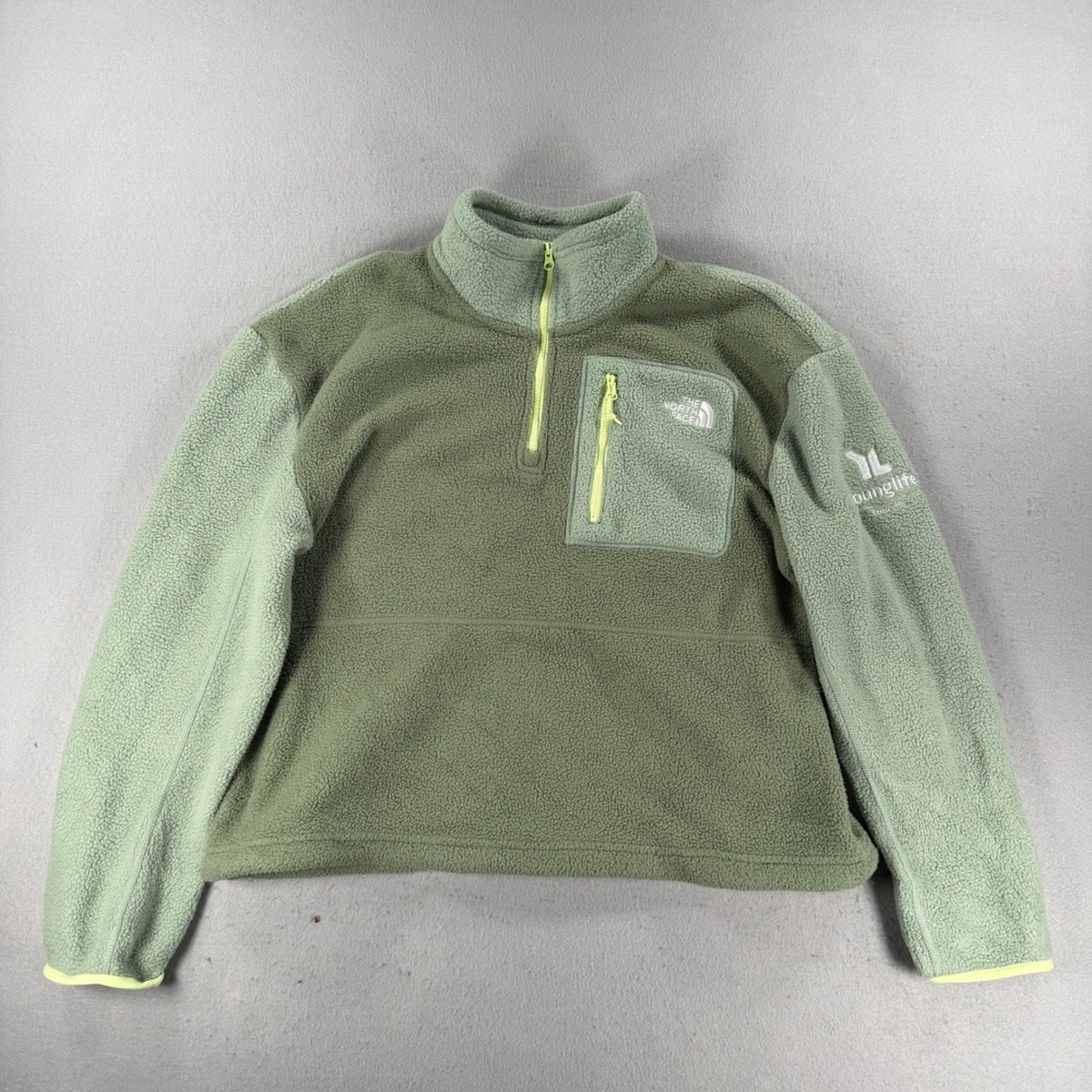 The North Face Womens L Circular Design Fleece 1/4 Zip Pullover Green Young Life